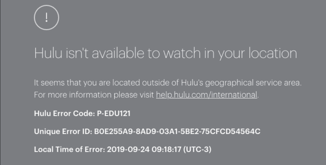 HULU isn't available to watch in your location 